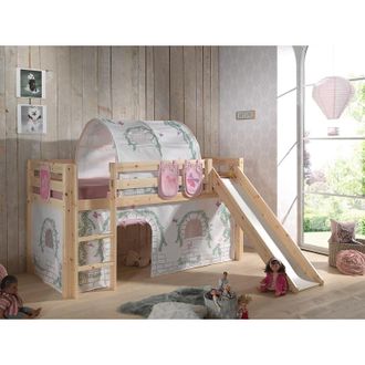 Les Tendances Les Tendances - Cama De Media Altura 90x200 Con Tobog&aacute;n, Somier Y Funda Birdy Vipack Pino - Madera