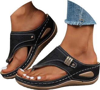 Generic Orthopedic Sandals for Women Arch Support Wedge Flip Flops Summer 2025 Comfortable Casual Beach Slippers Vintage Wide Width Flip Flops