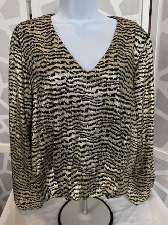 Frank Lyman Design Shimmer Top In Black And Gold