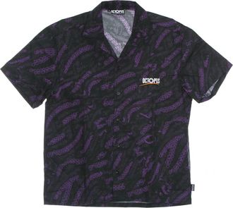 Octopus Sci-fi Zwart Shirt Korte Mouw - Heren - Korte mouwen Overhemden - Zwart - S - Katoen - Overhemden