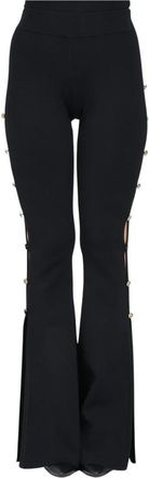 Versace Jeans Couture Zwarte casual broek met uitlopende pijpen - Dames - Wijde Broeken - Zwart - M - Leer - Broeken