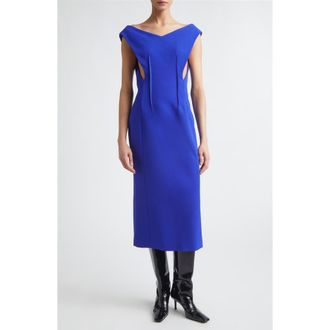 Jil Sander Technical Double Face Crepe Midi Dress in Bluebell at Nordstrom, Size 12 Us
