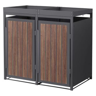 ML Design Cobertizo para 2 cubos de basura 240l antracita roble oscuro, macetero