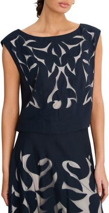 Nic+Zoe Antibes Mesh Cutout Cambric Cotton Top in Dark Indigo at Nordstrom, Size 10
