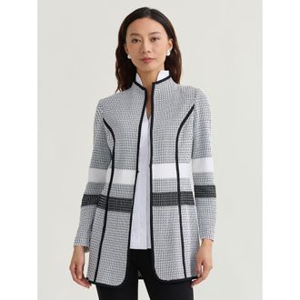 Misook Monochrome Jacquard Knit Jacket in Black/white/Grey at Nordstrom, Size Xx-Large