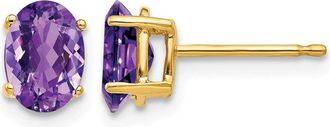 Diamond2Deal 14k Yellow Gold 7x5mm Oval Amethyst Earrings