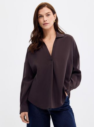 Second Female Womens Timeline Johnny collar loose poplin blouse
