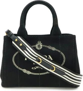 Prada Pre-owned Tote Bags, female, Black, Size: ONE SIZE Pre-owned Canvas Tote