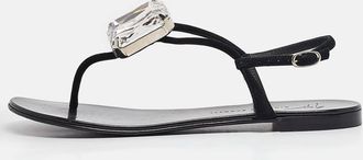Giuseppe Zanotti Black Suede Crystal Embellished Slingback Sandals