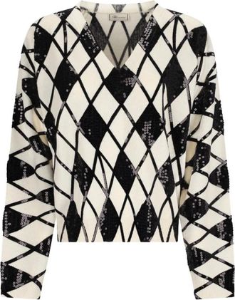Blumarine Maglia St. Argyle - Dames - V-hals truien - Veelkleurig - M - Wol - Truien & Vesten