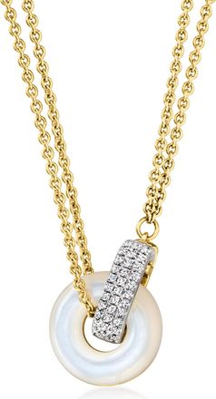 Ross-Simons Mother-Of-Pearl Circle Necklace With Lab-Grown Diamonds in 18kt Gold Over Sterling