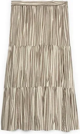 Fiorella Rubino Rokken, Dames, Bruin, XL, Lange Gestreepte Muslin Rok met Ruche
