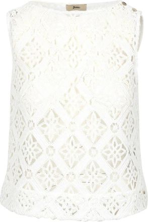 Herno Geometrisch Haakwerk Top - Dames - Tops zonder mouwen - Wit - L - Katoen - Tops