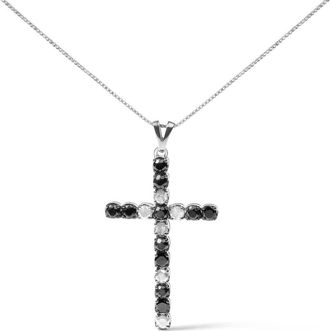 House of Brilliance Silver 2.0 Cttw Round Treated Black and White Diamond Cross Pendant Necklace at Nordstrom