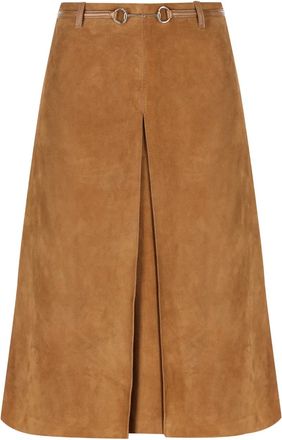 Gucci Su&egrave;de midi-rok met ceintuur - Bruin