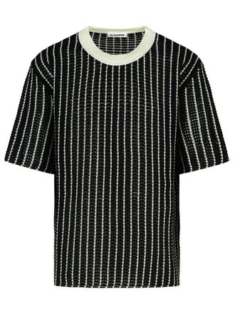 Jil Sander Crochet schwarzes Baumwoll-T-Shirt