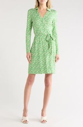 Diane Von F&uuml;rstenberg Jeanne Long Sleeve Wrap Dress in Desert Palm Mini Indian Green at Nordstrom Rack, Size Xx-Small