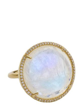 Irene Neuwirth 18kt yellow gold large Classic moonstone and diamond ring - women - 18kt Yellow Gold/Diamond - 7 1/4