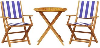 vidaXL 3 Piece Bistro Set Blue and White Fabric and Solid Wood vidaXL