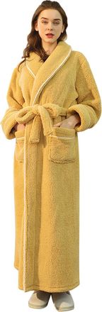 Generic Womens Dressing Gown Silk Black Women Cosy Robes Soft Long Sleepwear Comfortable Bathrobe For Women Loose Loungewear Warm Camping Bathrobe, yellow, M