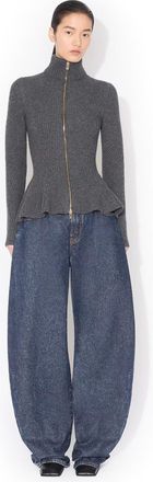 Alaia Womens Peplum Cardi Mix Material Gray Gilet Jacket
