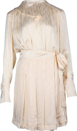 Victoria Beckham Wrap-Effect Pleated Jacquard Dress in Cream Acetate