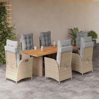 vidaXL Set Comedor De Jard&iacute;n 7 Pzas Con Cojines Rat&aacute;n Sint&eacute;tico Beige Vidaxl