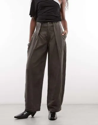 AllSaints Phi pantaloni plissettati in misto lino marroni-Marrone