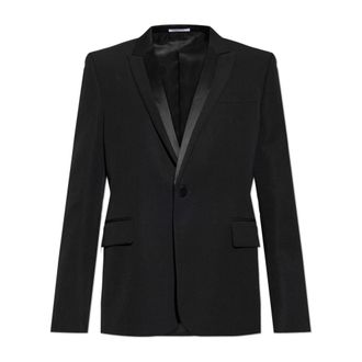 Alexander McQueen Jassen, Heren, Zwart, M, Wol, Wollen blazer met zijden revers