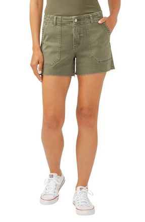 Silver Jeans Co Suki Curvy Raw Hem Denim Utility Shorts in Fatigue Green at Nordstrom, Size 25