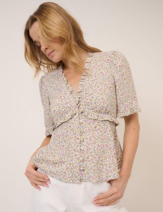 Nobody's Child Pink Floral V-Neck Blouse