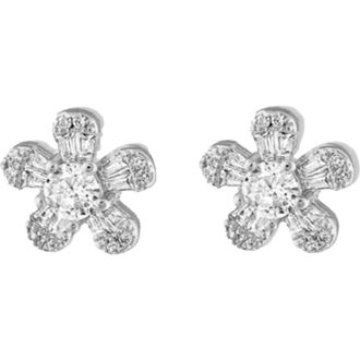 BEN ONI Pave and Baguette CZ Flower Earrings in Silver at Nordstrom