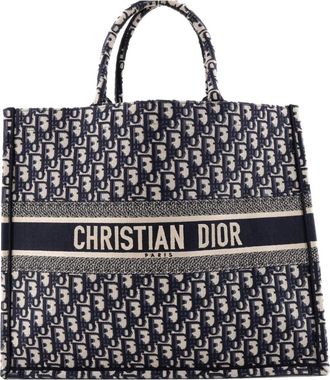 Dior Borsa tote Book Oblique grande in tela - Blu