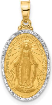 Diamond2Deal 14k Yellow Gold with Rhodium Satin and Polished Miraculous Medal Solid Oval Pendant