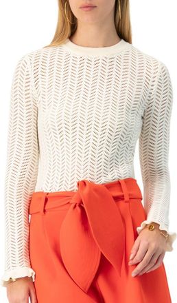 Ivonne Long Sleeve See-Through Knitted Blouse in Ivory at Nordstrom, Size 12