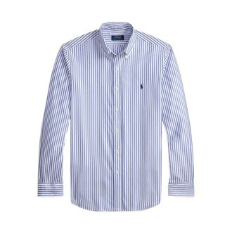 Polo Ralph Lauren Custom Fit Gestreepte Popeline Overhemd - Heren - Casual Overhemden - Blauw - XL - Katoen - Overhemden