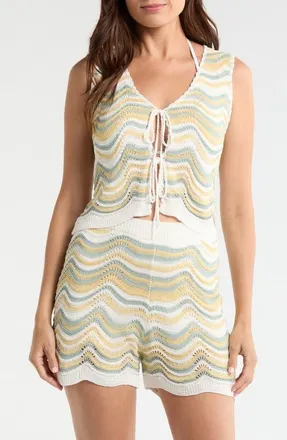 Elan Tie Front Cover-Up Top in White Multi at Nordstrom, Size X-Small