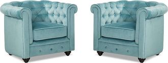 Vente-Unique Conjunto de 2 sillones de terciopelo CHESTERFIELD - Azul pastel