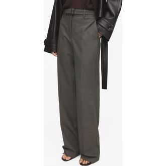 Mango Belted Pleated Straight Leg Pants in Brown at Nordstrom, Size 10