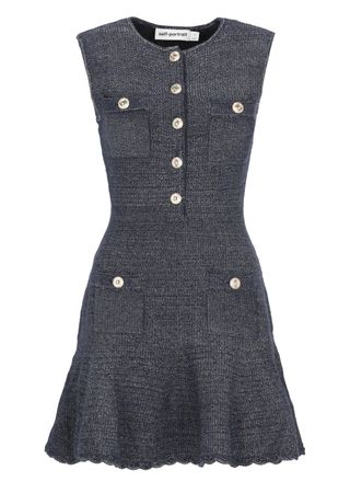 Self Portrait Denim Midi Dress With Jewel Buttons And Flared Skirt