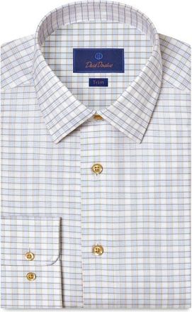 David Donahue Trim Fit Check Cotton Dobby Dress Shirt in White/Dune at Nordstrom, Size 18.5 - 34
