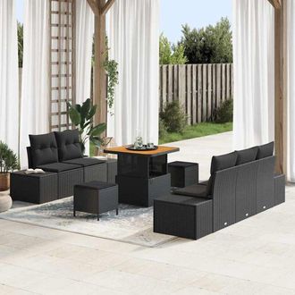 vidaXL Vidaxl - Conjunto De Sof&aacute; De Jard&iacute;n Con Coj&iacute;n 8 Pcs Negro Polirat&aacute;n