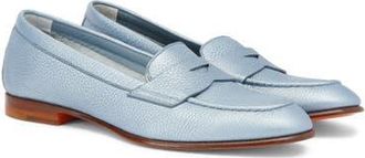 Santoni Womens Tumbled Leather Penny Loafer in Blue at Nordstrom, Size 10.5