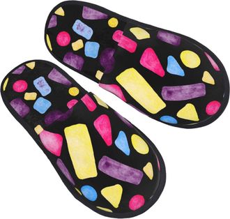 Generic Fluffy Cotton Slipper Watercolor Fluffy Slipper Lightweight Womens Slippers for Bedroom Indoor Guest L