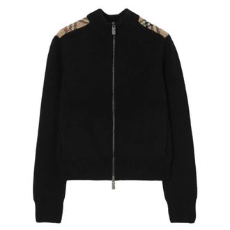 Burberry Jemima Check Patch Wool Cashmere Cardigan, Size Medium