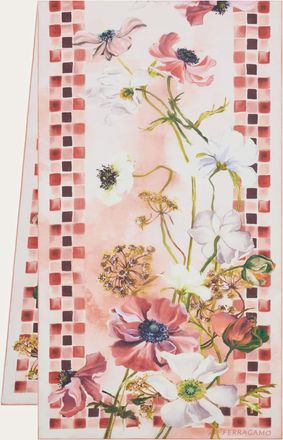 Ferragamo Donna Sciarpa in seta stampa Fiori Rosa