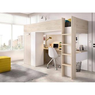 Dmora Composici&oacute;n Del Dormitorio Maha, Dormitorio Completo, Dormitorio Infantil, Conjunto De Muebles De Puente, 206x111 H178 Cm, Blanco Y Roble - Dmora