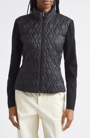 Moncler Mixed Media Down Cardigan in Black at Nordstrom, Size X-Large