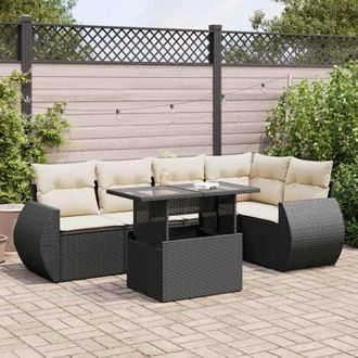 vidaXL Set De Sof&aacute;s De Jard&iacute;n 6 Piezas Y Cojines Rat&aacute;n Sint&eacute;tico Negro Vidaxl