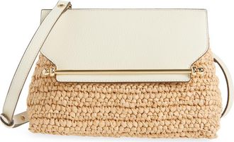 Strathberry Stylist Raffia & Leather Clutch in Vanilla at Nordstrom